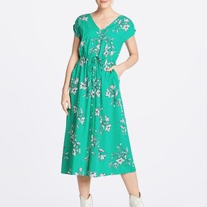 Draper James Green V-Neck Button Front Dress